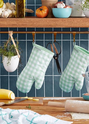 KitchenAid Gingham Oven Mitt 2-Pack Set, Pistachio, 7"x13"