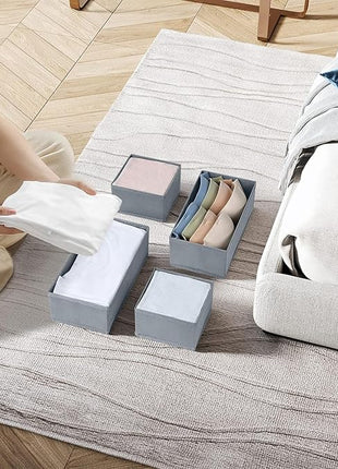 DIMJ Drawer Organizers for Clothing, Set of 12 Dresser Drawer Organizers, Fabric Closet Organizers and Storage, Drawer Dividers for Baby Clothes, Socks, Belt, Tie (Grey)