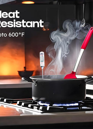 Silicone Spatula Set - Turner Spatulas Silicone Heat Resistant 600°F - Slotted & Solid Spatula for Cooking Fish, Eggs, Pancakes Flipper – Spatulas for kitchen use – Red