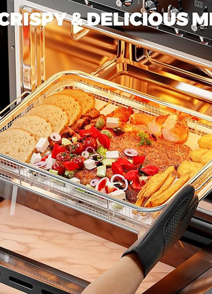 Air Fryer Basket for Oven, Air Fryer Basket and Stainless Steel Baking Tray Pant Oven Air Fryer Pan Rack for Cooking Baking Dishwasher and Broiling (13.1" * 8.8" & 12.8" * 9.6")