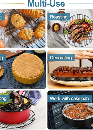 P&P CHEF Round Cooling Rack Set, Round Wire Racks for Cooking Baking, Fit Air Fryer & Oven, Stainless Steel Core with Nonstick Coatings, Black, 3 PCS - 7.5 & 9 & 10.5 Inch