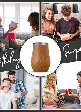 Double-Wall Insulated Whiskey Glass – Stemless Nosing Glass for Bourbon, Scotch & Whisky – Wood Finish – Gift for Men, Dad, Whiskey Lovers (Set of 2)