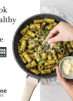 CAROTE Non Stick Frying Pan Skillet, Omelet Pan, Healthy Non Toxic Granite Chef Pan, Induction Compatible Egg Frying Pan with Heat-Resistant Handle, PFOA-Free,Black, 12"