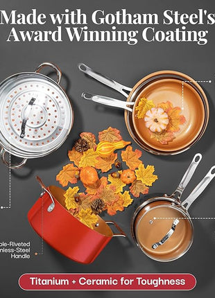 Gotham Steel 20 Pc Pots and Pans Set Nonstick Cookware + Bakeware Set, Complete Ceramic for Kitchen, Non Stick with Lids, Dishwasher / Oven Safe, Toxic - Red