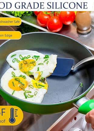 Silicone Cookie Spatula Turner 2 Pack Mini Brownie Spatula Flexible Kitchen Small Silicone Turner for Nonstick Cookware Heat Resistant No Scratch Flipper for Egg Pancake(Gray, Blue)