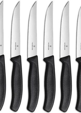 Victorinox Swiss Classic Steak Knives - Kitchen Utensils - Ergonomic, Stainless Steel Meat Knives - Black Handles, Straight Edge, 6-Piece Set