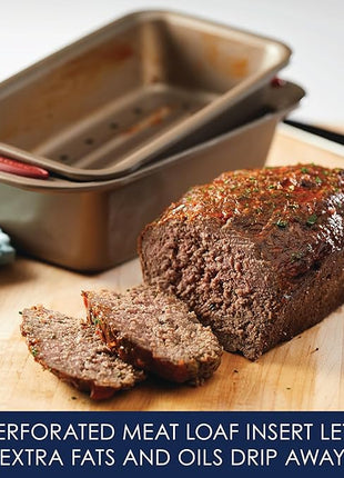 Rachael Ray Cucina Nonstick Bakeware Set Baking Cookie Sheets Cake Muffin Bread Pan, 10 Piece, Latte Brown with Cranberry Red Grips