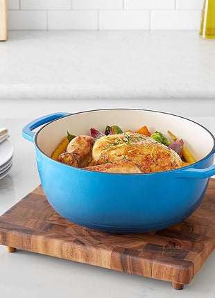 Amazon Basics Cast Iron Dutch Oven Pot with Lid, Enameled, Round, Dual Handles, Heavy-Duty, Medium, 6-Quart, Blue