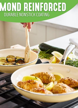 GreenLife Artisan Healthy Ceramic Nonstick, 8" and 10" Frying Pan Skillet Set, Stainless Steel Handle, PFAS-Free, Dishwasher Safe, Oven Safe, Yellow