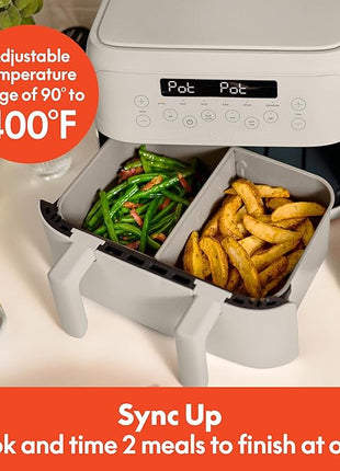 bella 4 Qt TriZone Air Fryer, EverGood™ Ceramic Nonstick Coating, Dual Basket Design w Removable Divider, Digital Touchscreen Control w 6 Preset Cooking Options, 1200 Watt, 3lb Capacity, Oatmilk