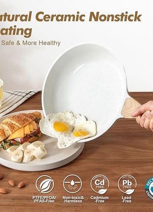 SENSARTE Nonstick Frying Pan Skillets, White Ceramic Coating Omelette Pans, Healthy Cookware Chef's Pan, Free of PTFE & PFAS (8+10 Inch)