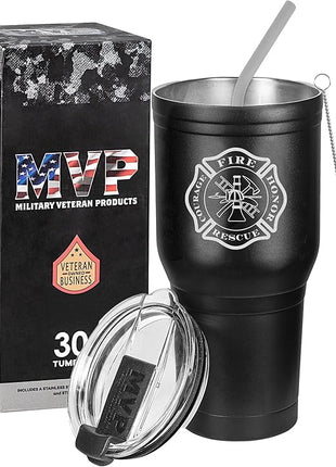 Military Gift Shop 30 oz Firefighter Tumbler Double Wall Vacuum Insulated Stainless Steel Fireman Travel Mug - Firefighter Gifts for Men or Women