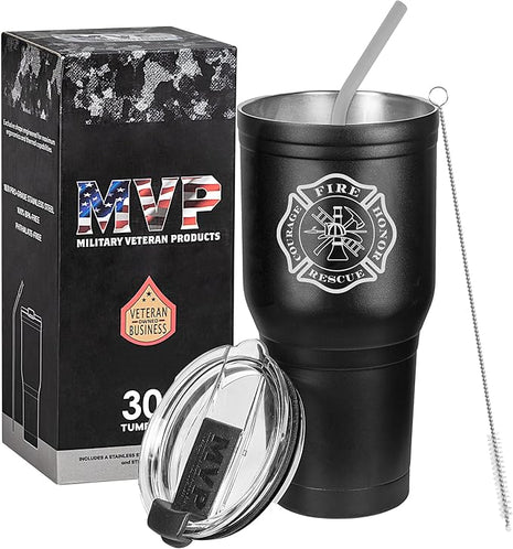 Military Gift Shop 30 oz Firefighter Tumbler Double Wall Vacuum Insulated Stainless Steel Fireman Travel Mug - Firefighter Gifts for Men or Women