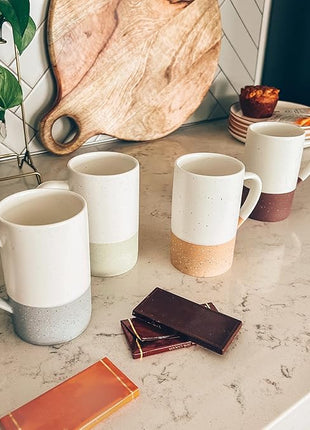 Mora Ceramics 12oz Coffee Mug Set of 4 - Tea Cups with Handle - Microwave and Dishwasher Safe, Perfect For Mug Lovers - Rustic Matte Glaze, Modern Design - Assorted Colors