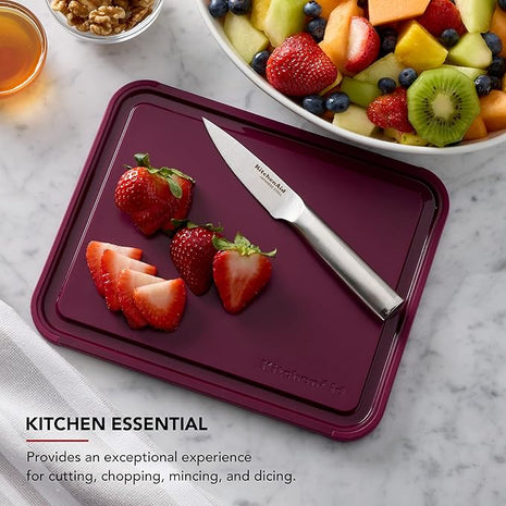 KitchenAid Classic Plastic Cutting Board with Perimeter Trench and Non Slip Edges, Dishwasher Safe, 8 x 10 inch, Beetroot