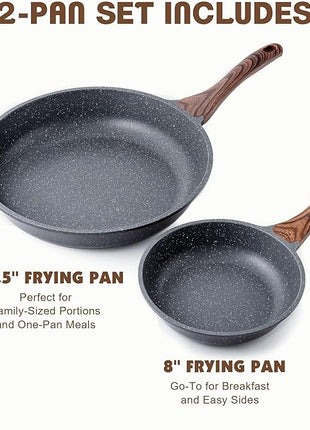 SENSARTE Nonstick Frying Pan Skillets, Swiss Granite Coating Omelette Pans, Healthy Cookware Chef's Pan, Free of Intentionally Added PFOA (8+12.5 Inch)