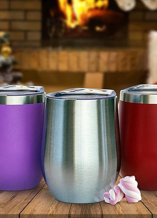 CHILLOUT LIFE 12 oz Stainless Steel Wine Tumbler with Lid - Double Wall Vacuum Insulated Wine Cup Glass Keeping Cold & Hot for Coffee, Champagne, Cocktails, Ice Cream - Dishwasher Safe Finish