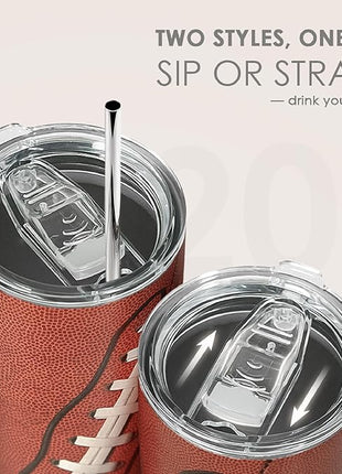 SANDJEST Football Tumbler 20oz Stainless Steel Insulated, Travel Coffee Cup, Sport Tumblers Gifts for Football Lovers, Men Women, Coach, Birthday, Christmas