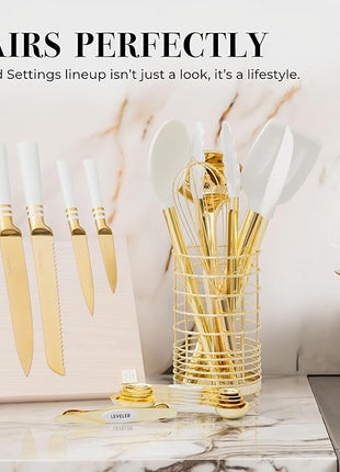 White and Gold Magnetic Measuring Spoons – Stainless Steel Double Sided Measuring Spoons for Cooking and Baking – Cute White and Gold Kitchen Accessories, Ideal for Gifting