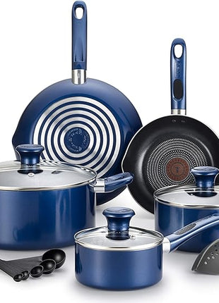 T-fal B037SE64 B037SE Excite ProGlide Nonstick Thermo-Spot Heat Indicator Dishwasher Oven Safe Cookware Set, 14-Piece, Blue