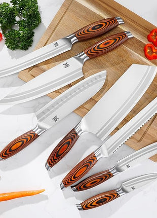 MSY BIGSUNNY 7-PCS Kitchen Knife Set, German Stainless Steel for Chef Knife Set with Pakkawood Handle, Perfect Cutlery Set Gift