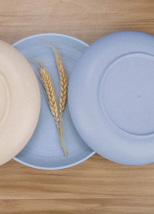 LuckyZone 7.8 Inches Unbreakable Wheat Straw Plates - Reusable Plate Dinner Set - Dishwasher & Microwave Safe - Healthy, BPA Free & Eco-Friendly (7.8 Inches/4 Blue)