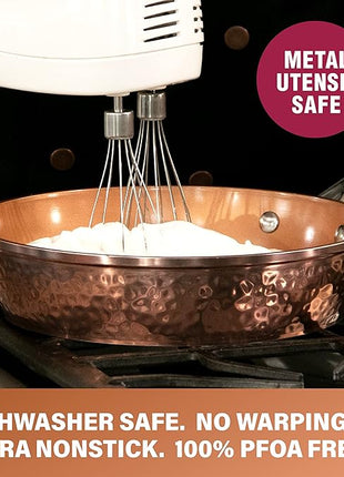 Gotham Steel 9.5" Hammered Pan with Tempered Glass Lid and Cool Touch Handles, Ultra Nonstick Fry Pan, Scratch Resistant Dishwasher Oven-Safe, Non-toxic Frying Pans and Skillets Cookware As Seen on TV