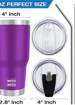WETOWETO 30 oz Tumbler with 2 Lids and 2 Straws,18/8 Stainless Steel Vacuum Insulated Coffee Tumbler,Insulated Travel Mug Water Cup with Leak-Proof Straw Lid & Flip Lid (Purple, 1 Pack)