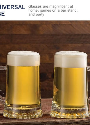 Bormioli Rocco 4-Pack Solid Heavy Large Beer Glasses with Handle - 17.1/4 Ounce Glass Steins, Traditional Beer Mug glasses Set, Perfect Coffee - Tea Glass, Everyday Drinking Glasses, Cocktail Glasses