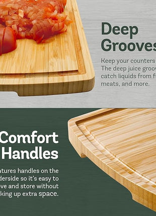 Bambüsi Wood Cutting Boards for Kitchen - Bamboo Cutting Board Set with Deep Juice Groove & Side Handles - Chopping Board Butcher Block for Meat, Vegetables, Charcuterie, Cheese, Serving, or Meal Prep