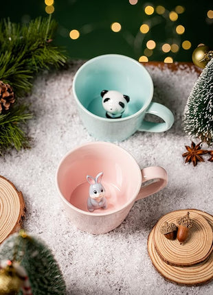 DIHOclub Panda Ceramic Cup Hidden 3D Animal Inside Mug,Cute Cartoon Handmade Figurine Mugs,Holiday and Birthday Gift for Coffee & Tea Lovers,12 OZ (Blue)