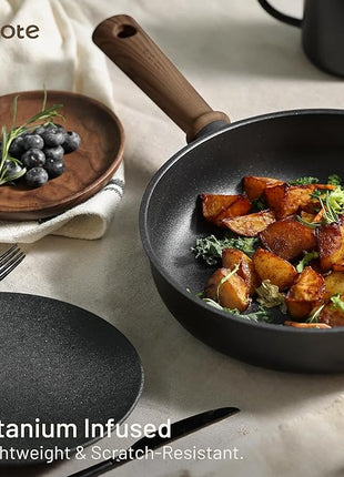 CAROTE 24Pcs Nonstick Kitchen Cookware Sets, Non stick Pots and Pans set, Induction Cookware Set Black