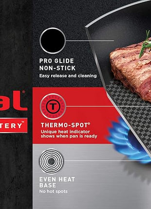 T-fal B039SE64 B039SE Excite ProGlide Nonstick Thermo-Spot Heat Indicator Dishwasher Oven Safe Cookware Set, 14-Piece, Red, 2.3 Rio