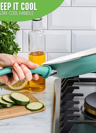 GreenLife Soft Grip Healthy Ceramic Nonstick 12" Frying Pan Skillet, PFAS-Free, Dishwasher Safe, Turquoise