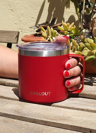 CHILLOUT LIFE Stainless Steel 16 oz Vacuum Insulated Coffee Mug with Handle and Lid, Large Thermal Camping Coffee Mug Cup with Durable Sliding Lid for Men & Women, Keeps your Beverages Hot & Cold