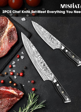 MOSFiATA 2Pcs Chef Knife Set, Sharp Kitchen Knife High Carbon German EN1.4116 Stainless Steel Cooking Knife, 9"&6" Chopping Knife Kitchen Knives Set with Ergonomic Handle, Gift Box