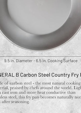 De Buyer MINERAL B Carbon Steel Country Fry Pan - 9.5” Diameter, 6.5” Cooking Surface - Ideal for Sauteing, Simmering, Deep Frying & Stir Frying - PFAS, PFOA & PFOS Free - Made in France