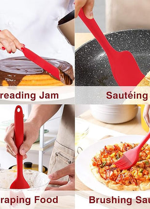 Silicone Spatula Set of 7, P&P CHEF Heat-Resistant Rubber Spatulas Kitchen Utensils Set for Non-stick Cooking Baking Mixing, Seamless & Flexible Design, Dishwasher Safe, Red