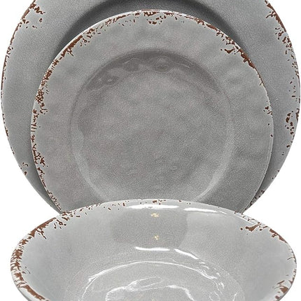 Gianna's Home 12 Piece Rustic Farmhouse Melamine Dinnerware Set, Service for 4 (Gray)