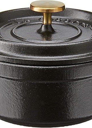 STAUB Cast Iron Dutch Oven 0.5-qt Round Cocotte, Made in France, Serves 1, Matte Black