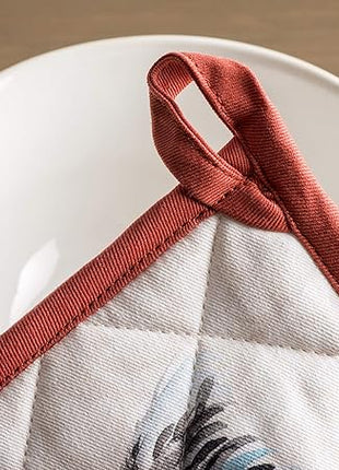 Maison d' Hermine Pot Holders Set 100% Cotton Heat Resistant Potholders 8" x 8" Hot Pads with Loop BBQ, Cooking, Baking, Grilling, Kitchen, Handling Hot Pans Spring/Summer (Pack of 2, Campagne)