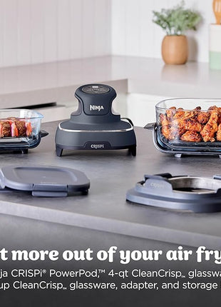 Ninja Crispi 4-in-1 Portable Glass Air Fryer Cooking System, 1500W, 4QT & 6-Cup TempWare Glass Containers with Storage Lids, Microwave, Freezer & Dishwasher Safe, Cyberspace Gray, FN101GY