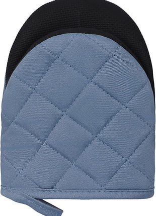 1 Pair Short Oven Mitts, Heat Resistant Silicone Kitchen Mini Oven Mitts for 500 Degrees, Non-Slip Grip Surfaces and Hanging Loop Gloves, Baking Grilling Barbecue Microwave Machine Washable (Sky Blue)