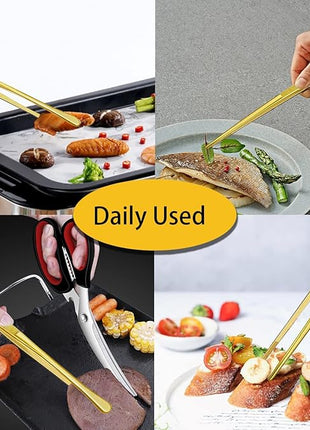 JETKONG 2 Pcs 12-Inch Cooking Tweezers Stainless Steel Food Tweezers Kitchen Tweezer Tongs (Gold)