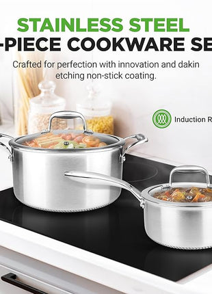 NutriChef 8-Piece Triply Cookware Set Stainless Steel - Triply Kitchenware Pots & Pans Set Kitchen Cookware, Non-Stick Coating - Sauce Pot, Stew Pot, Cooking Pot, Frying Pan, Lids - NC3PLY8Z