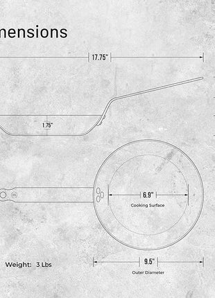 De Buyer MINERAL B Carbon Steel Fry Pan - 9.5” Diameter, 6.9” Cooking Surface - Ideal for Searing, Sauteing & Reheating - PFAS, PFOA & PFOS Free - Made in France