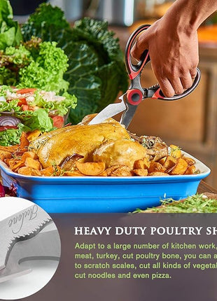 Kitchen Shears, Acelone Premium Heavy Duty Shears Ultra Sharp Stainless Steel Multi-function Kitchen Scissors for Chicken/Poultry/Fish/Meat/Vegetables/Herbs/BBQ… (Red black)