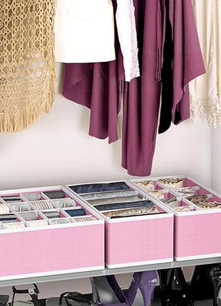 Simple Houseware 4-Pack Drawer Organizer Set - Closet Dividers for Underwear, Socks, Bras, Scarves, Ties - Foldable Non-Woven Storage Boxes, Pink