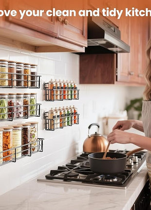 Spice Rack wall mounted 6 Pack, Space-Saving Spice Organizer for Spice Jars and Seasonings,Screw or Adhesive Hanging Spice Rack Organizer for Your Kitchen Cabinet,or Pantry Door