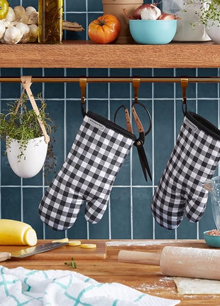KITCHENAID Gingham Oven Mitt 2-Pack Set, Matte Black, 7"x13"